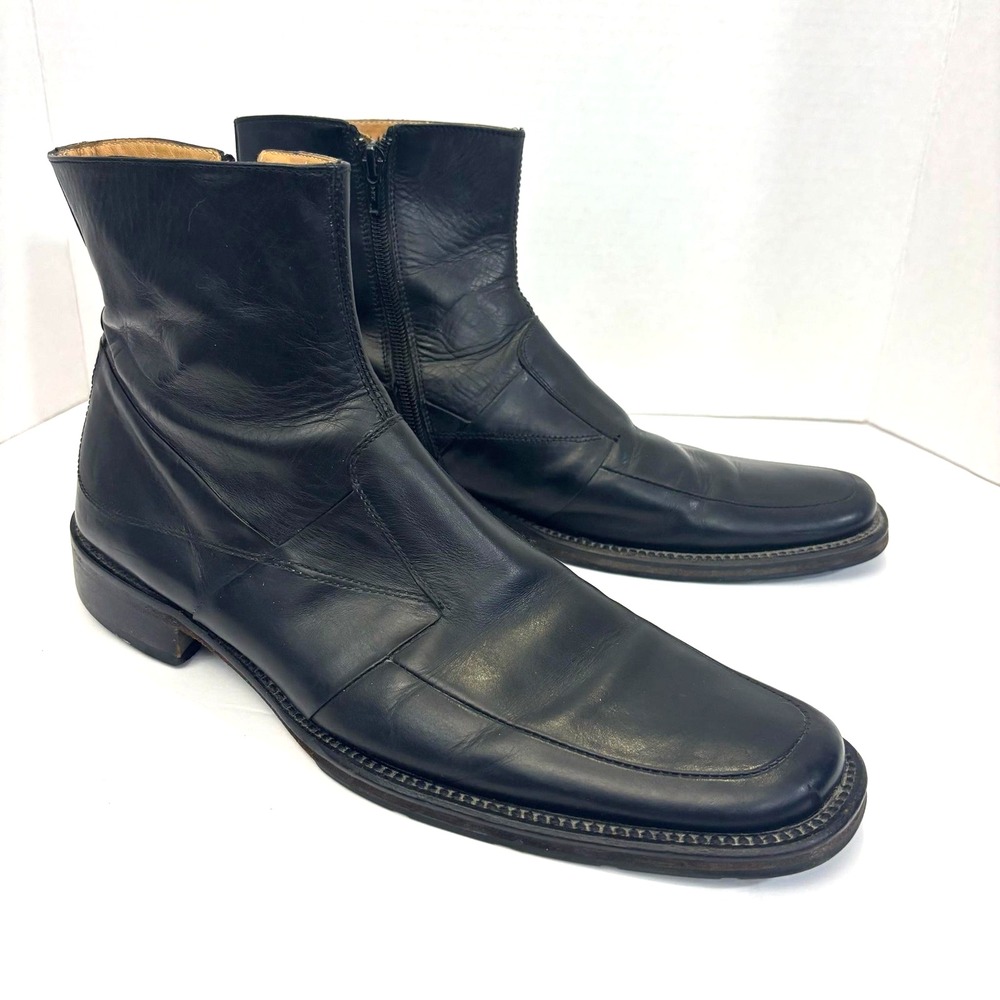 Vtg Kenneth Cole Collection Ankle Boots Mens 8.5 Black Leather Zip Italy Square